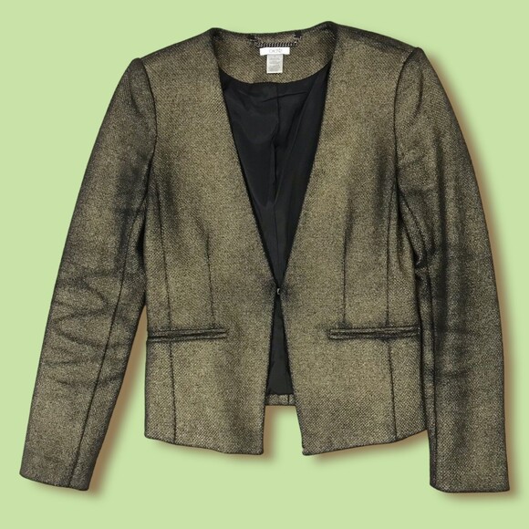 CACHE Blazer 4 Jacket Olive Gold Metallic Textured Woven Career - Picture 3 of 7